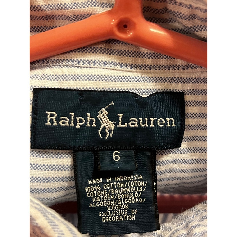 Ralph Lauren Boys Size 6 Blue White Striped Oxford Button Down Long Sleeve Shirt